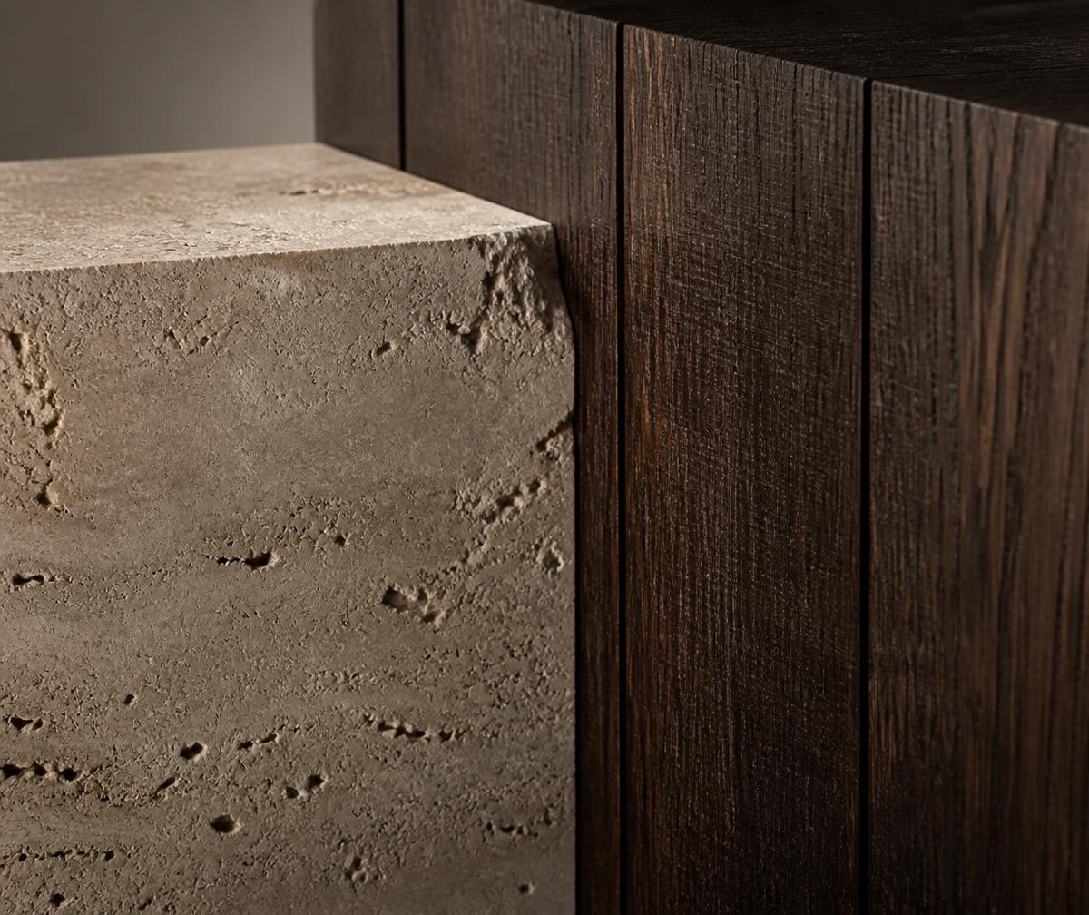 Travertine and smoked oak material study